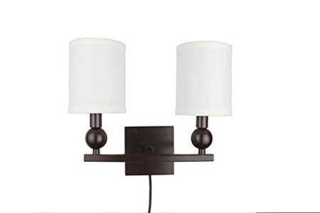 Urbanest Zio Double Bulb Cord Wall Sconce with Off White Linen Shade, Oil-Rubbed Bronze Finish