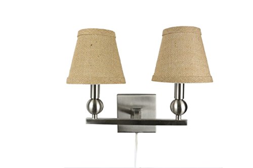 Urbanest Zio Double Bulb Cord Wall Sconce with Burlap Hardback Shades, Brushed Nickel Finish