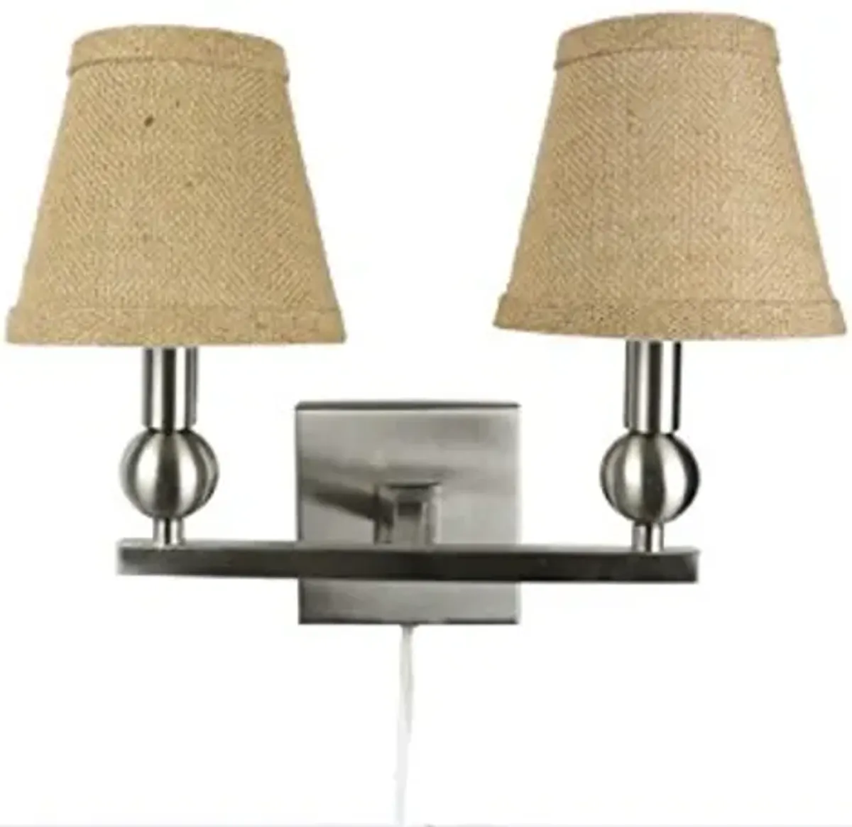 Urbanest Zio Double Bulb Cord Wall Sconce with Burlap Hardback Shades, Brushed Nickel Finish