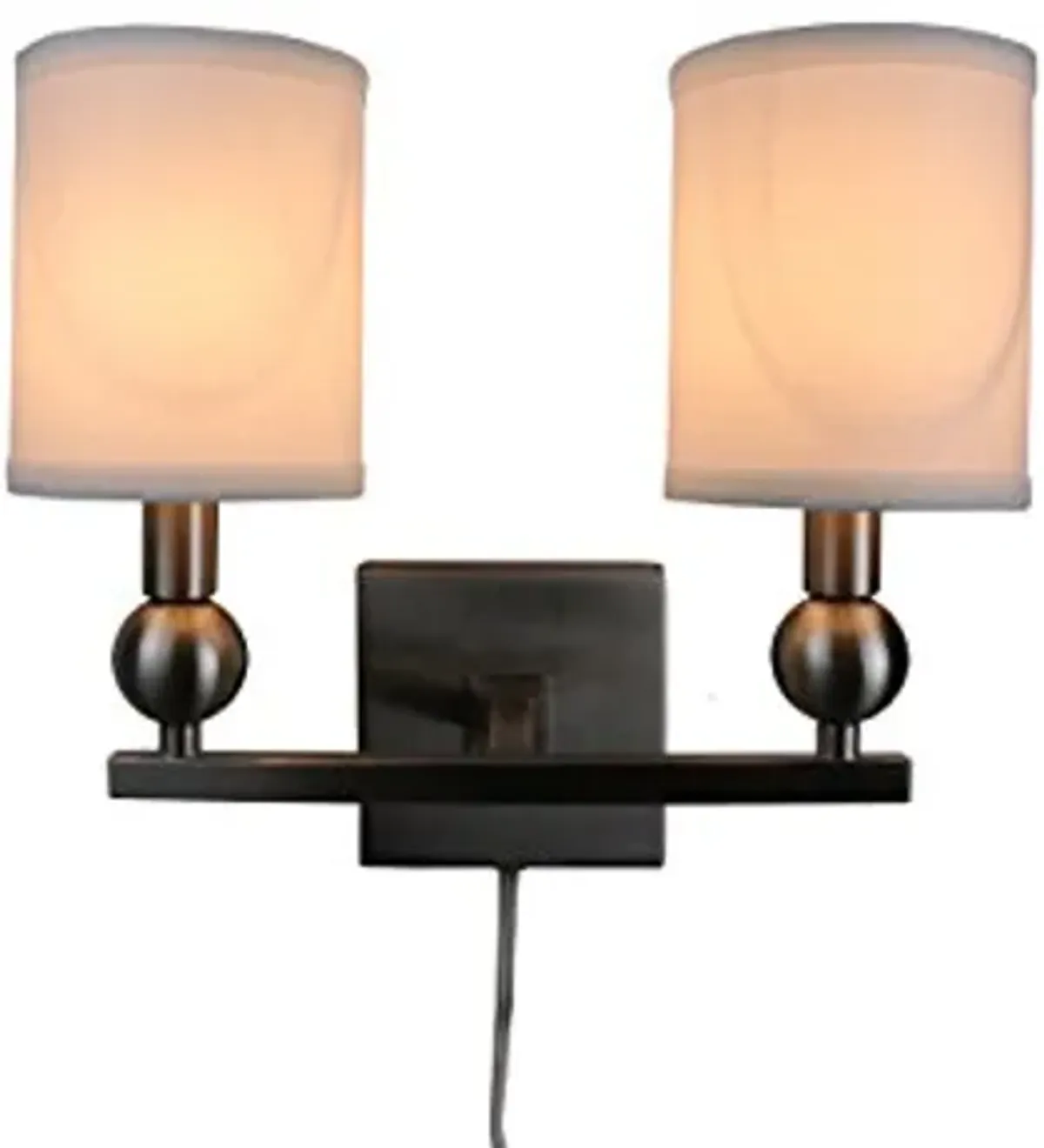 Urbanest Zio Double Bulb Cord Wall Sconce with Off White Linen Shades, Brushed Nickel Finish