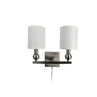 Urbanest Zio Double Bulb Cord Wall Sconce with Off White Linen Shades, Brushed Nickel Finish
