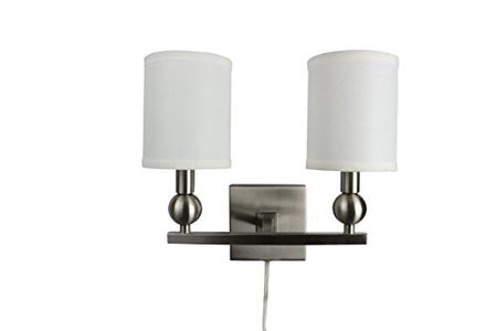 Urbanest Zio Double Bulb Cord Wall Sconce with Off White Linen Shades, Brushed Nickel Finish