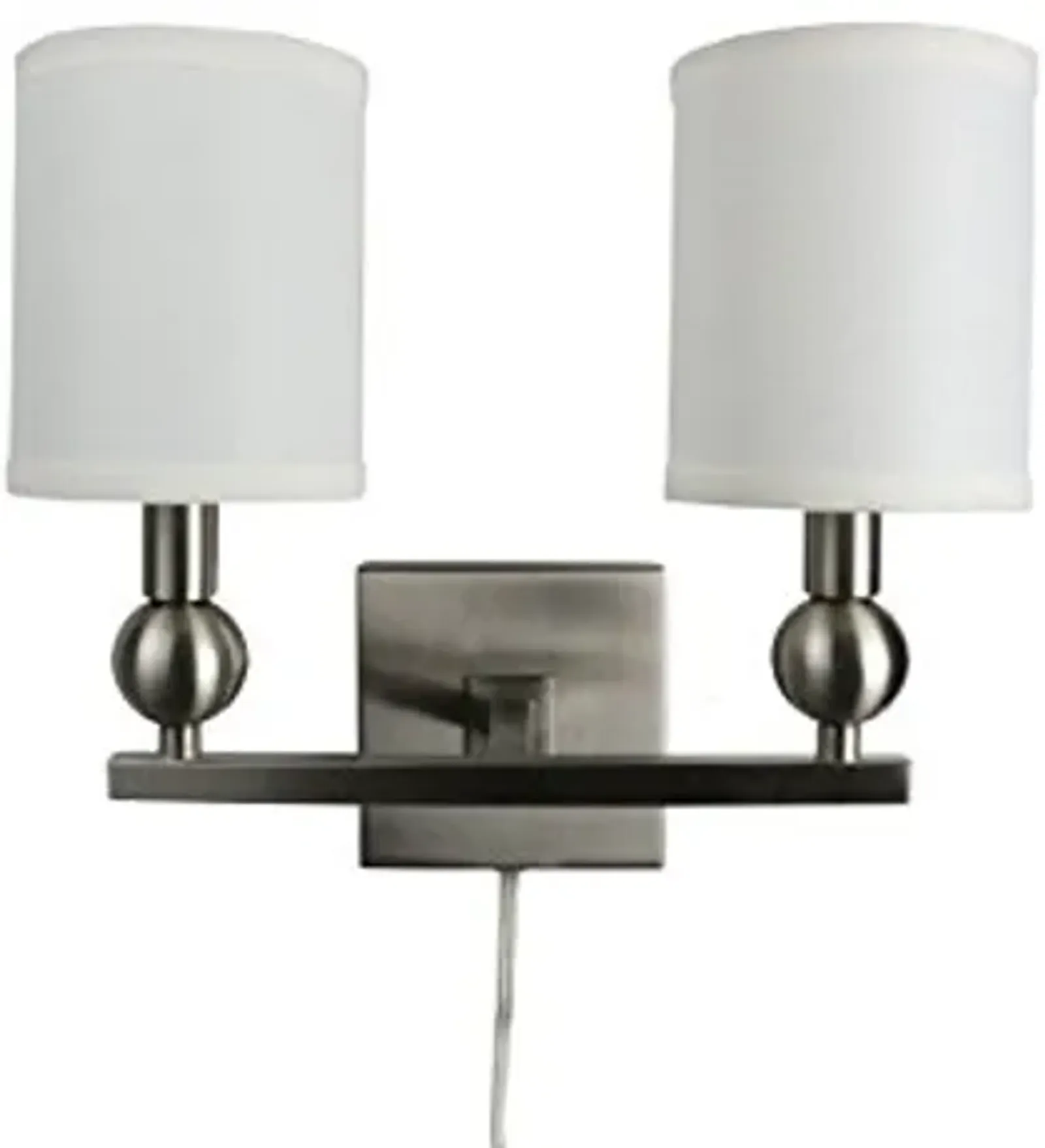 Urbanest Zio Double Bulb Cord Wall Sconce with Off White Linen Shades, Brushed Nickel Finish