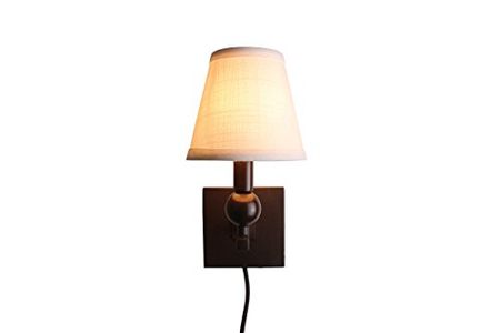 Urbanest Zio Single Bulb Cord Wall Sconce with Off White Linen Hardback Shade, Oil-Rubbed Bronze Finish