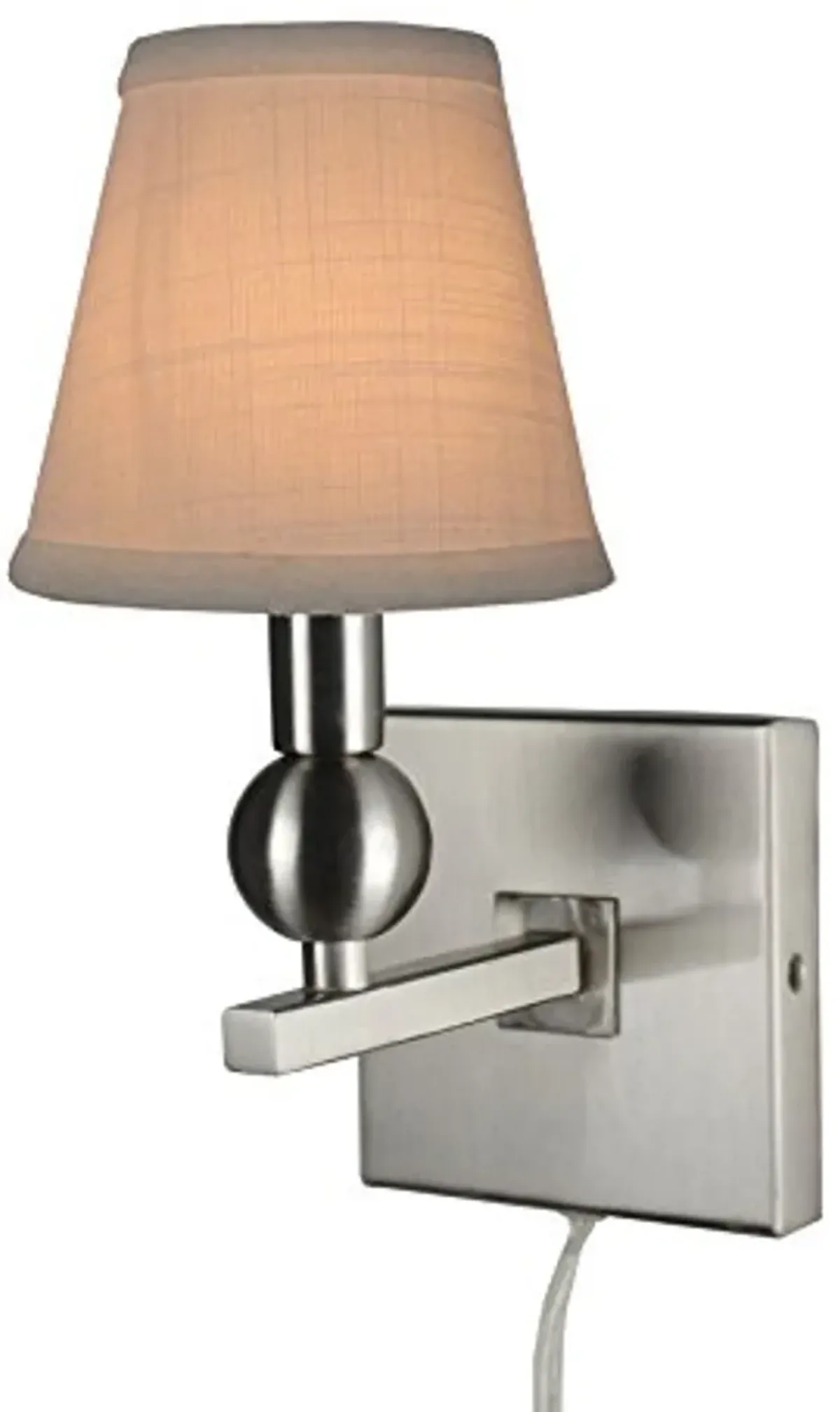 Urbanest Zio Single Bulb Cord Wall Sconce with Off White Linen Hardback Shades, Brushed Nickel Finish