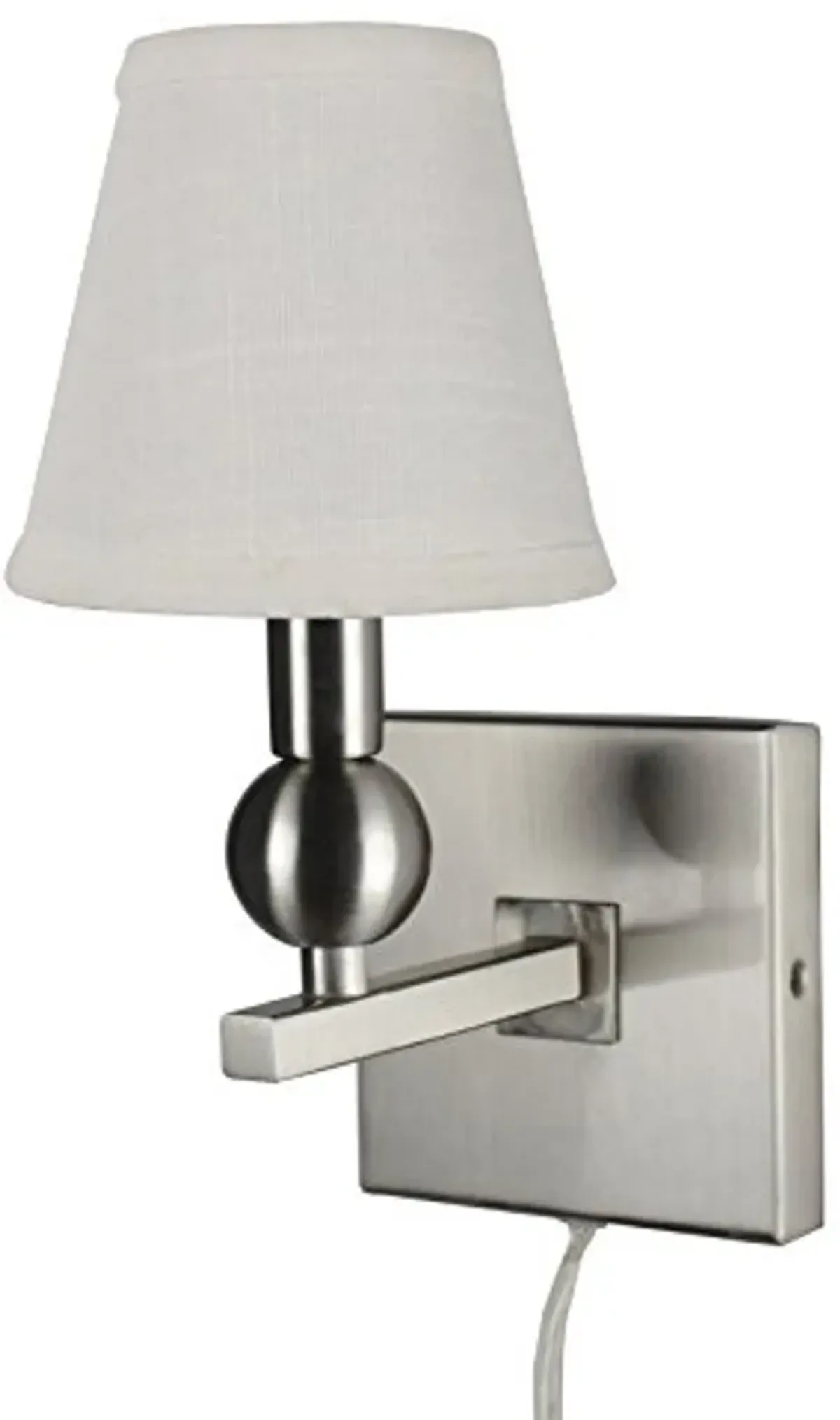 Urbanest Zio Single Bulb Cord Wall Sconce with Off White Linen Hardback Shades, Brushed Nickel Finish