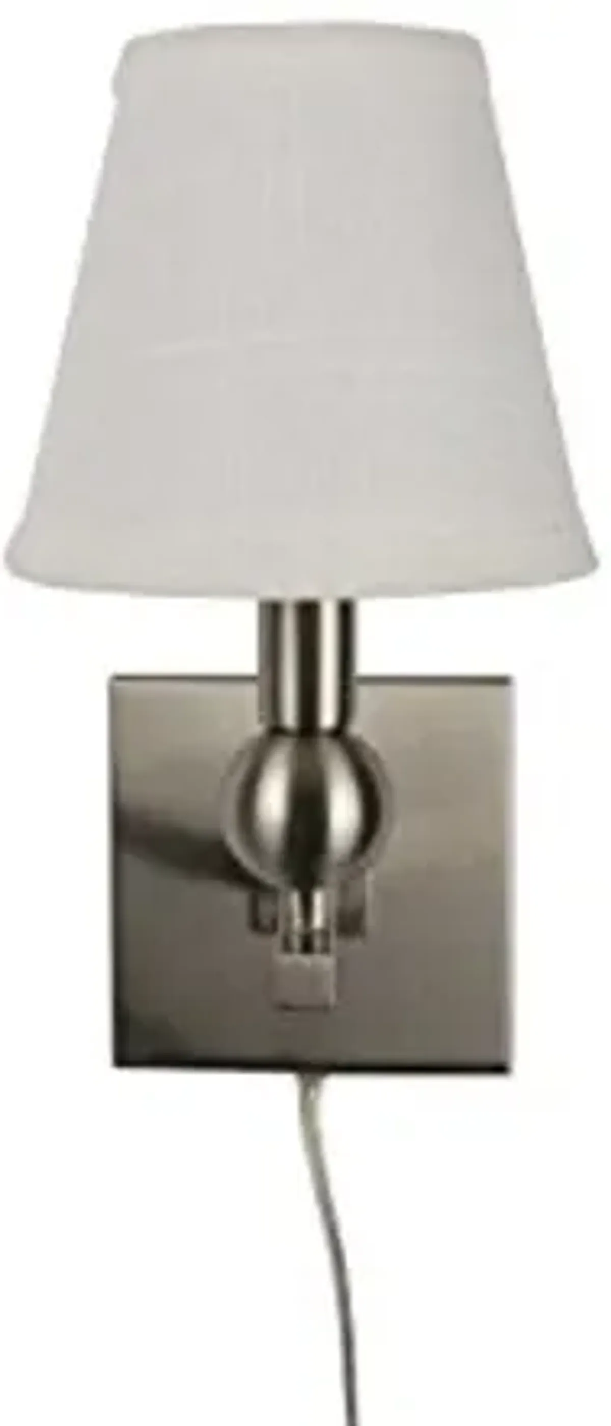 Urbanest Zio Single Bulb Cord Wall Sconce with Off White Linen Hardback Shades, Brushed Nickel Finish