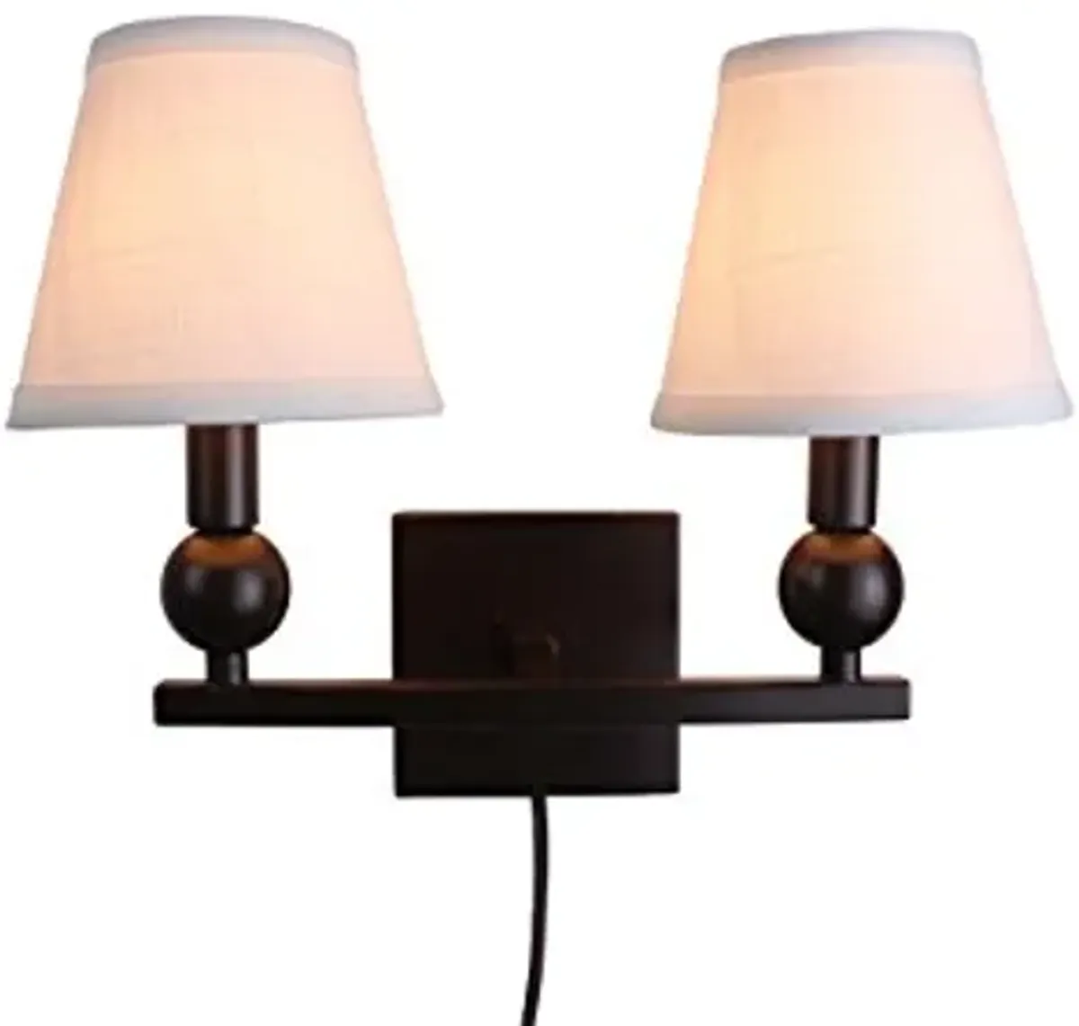 Urbanest Zio Double Bulb Cord Wall Sconce with Off White Linen Hardback Shade, Oil-Rubbed Bronze Finish