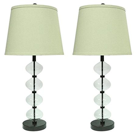 Urbanest Set of 2 Beautor Table Lamps in Oil-Rubbed Bronze and Glass with Natural Linen Shades