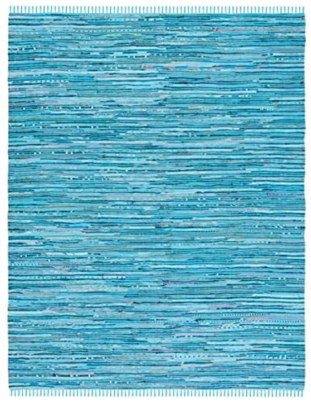 SAFAVIEH Rag Rug Collection 5' x 7' Turquoise / Multi RAR125C Handmade Boho Stripe Cotton Area Rug