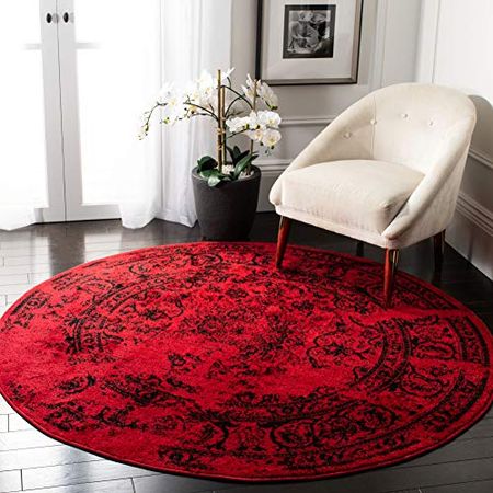 SAFAVIEH Adirondack Collection 4' Round Red / Black ADR101F Oriental Distressed Non-Shedding Dining Room Entryway Foyer Living Room Bedroom Area Rug