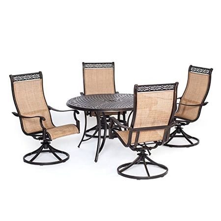 Hanover Manor 5-Piece Rust-Free Outdoor Patio Set with 4 PVC Swivel Rockers and Aluminum Round Dining Table, MANDN5PCSW-4, Cast/Sling