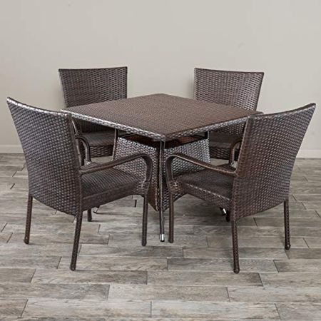 Christopher Knight Home Wesley Outdoor Wicker Dining Set, 5-Pcs Set, Multibrown