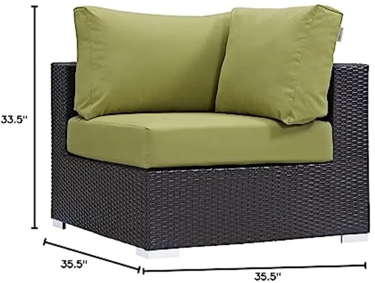 Modway Convene Wicker Rattan Outdoor Patio Sectional Sofa Corner Seat in Espresso Peridot