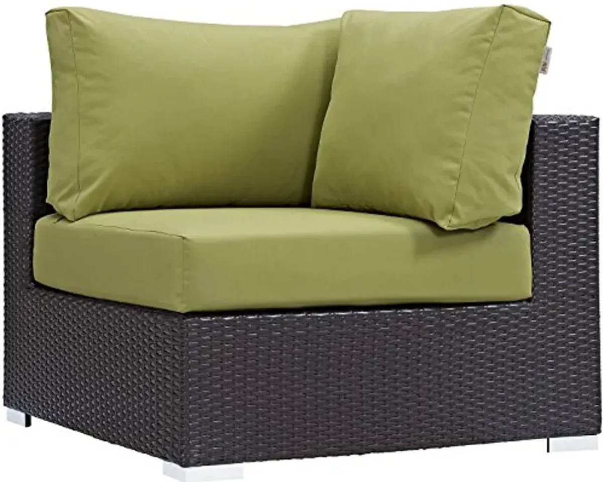 Modway Convene Wicker Rattan Outdoor Patio Sectional Sofa Corner Seat in Espresso Peridot