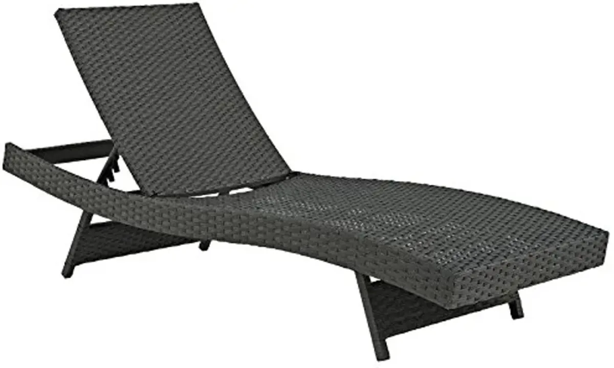 Modway Sojourn Wicker Rattan Outdoor Patio Sunbrella Fabric Chaise Lounge in Antique Canvas Beige