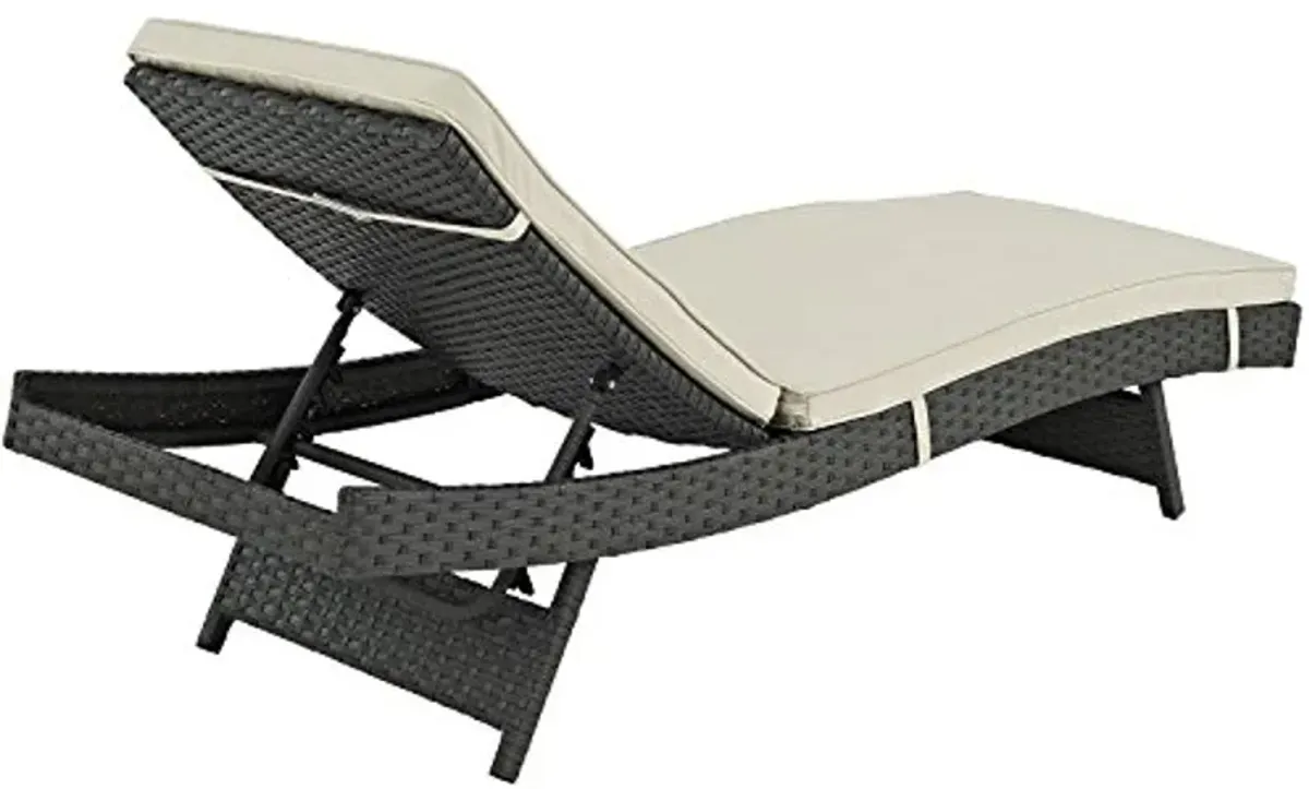 Modway Sojourn Wicker Rattan Outdoor Patio Sunbrella Fabric Chaise Lounge in Antique Canvas Beige