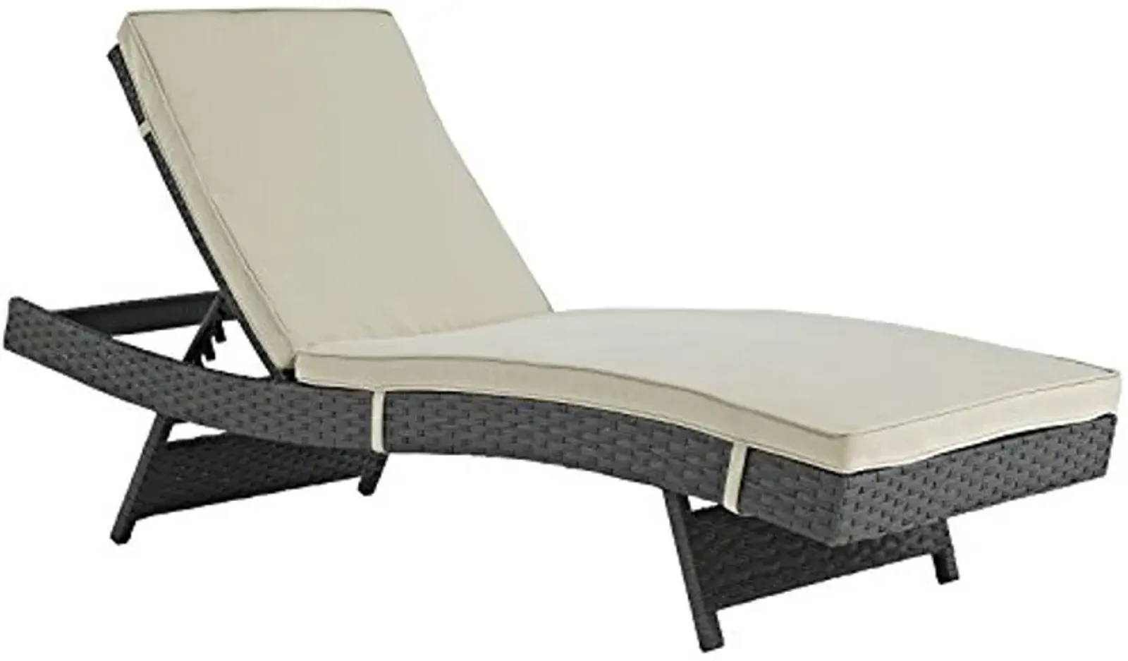 Modway Sojourn Wicker Rattan Outdoor Patio Sunbrella Fabric Chaise Lounge in Antique Canvas Beige