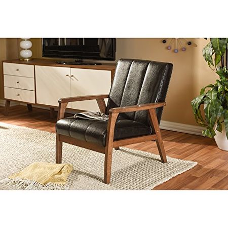 Baxton Studio BBT8011A2-Brown Living-Room-Chairs, Medium, Leather, Dark Brown