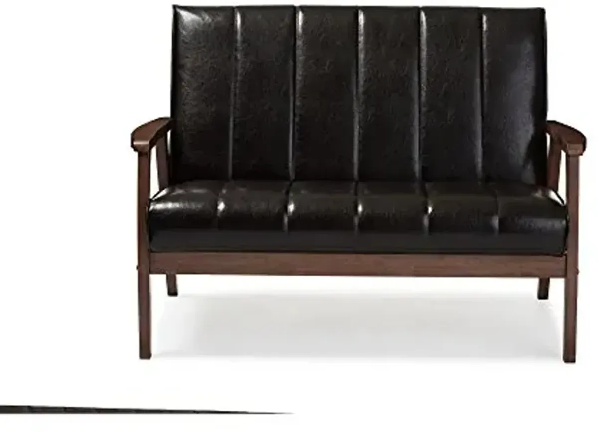 Baxton Studio Nikko 2-Seater Sofa, 29.45LX44.66WX31.59H, Dark Brown