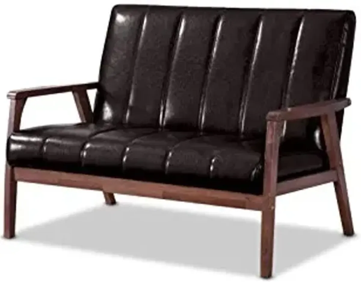 Baxton Studio Nikko 2-Seater Sofa, 29.45LX44.66WX31.59H, Dark Brown