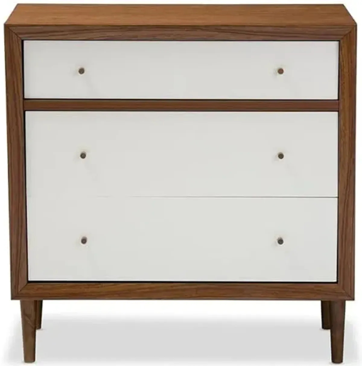 Baxton Furniture Studios Harlow Mid-Century Wood 3 Drawer Chest, Medium, White and Walnut