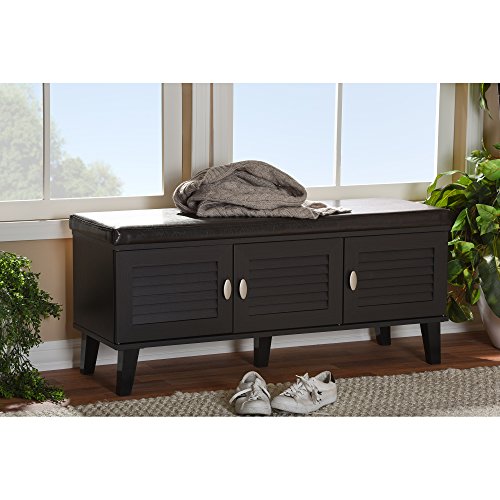 Baxton Studio FP-6792-Espresso Shoe Storage Bench, 14.55LX43.91WX19.23H, Dark Brown