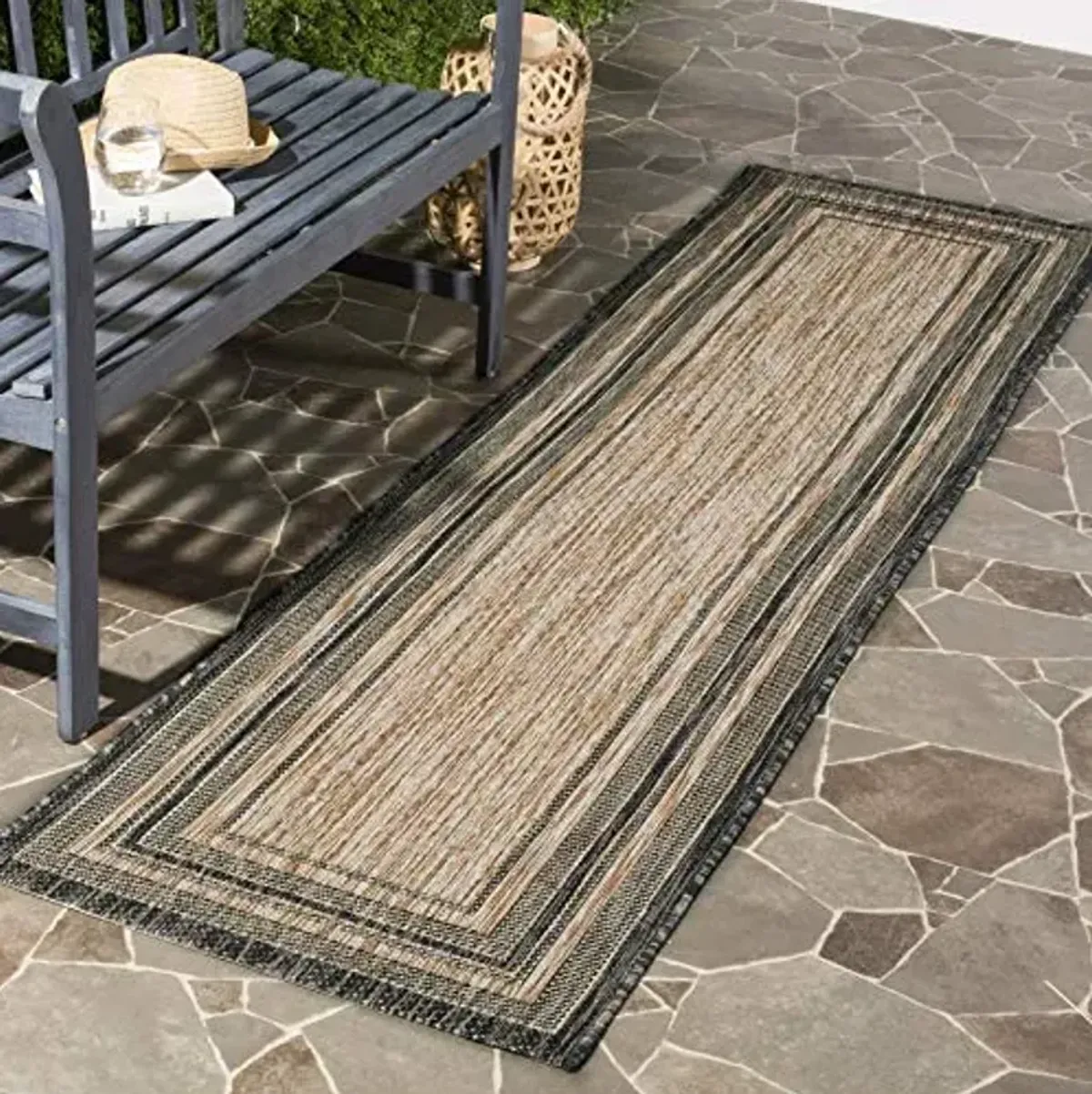 SAFAVIEH Courtyard Collection 2' x 3'7" Natural / Black CY8475 Indoor/ Outdoor Waterproof Easy-Cleaning Patio Backyard Mudroom Accent-Rug