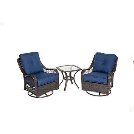 Hanover Chat Navy Orleans 3-Piece Swivel Rocking Lounge Blue with 2 Glider Chairs and End Table, Modern Luxury Outdoor Furniture Patio, Deck & Sunroom, Deep Seating Conversation Set