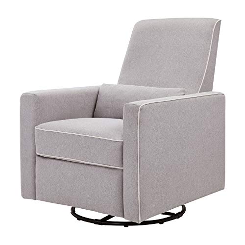 DaVinci Piper Upholstered Recliner and Swivel Glider in Grey with Cream Piping, Greenguard Gold & CertiPUR-US Certified
