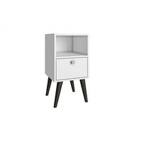 Manhattan Comfort Abisko Collection Mid Century Modern Free Standing 1 Drawer End Table / Side Table, White