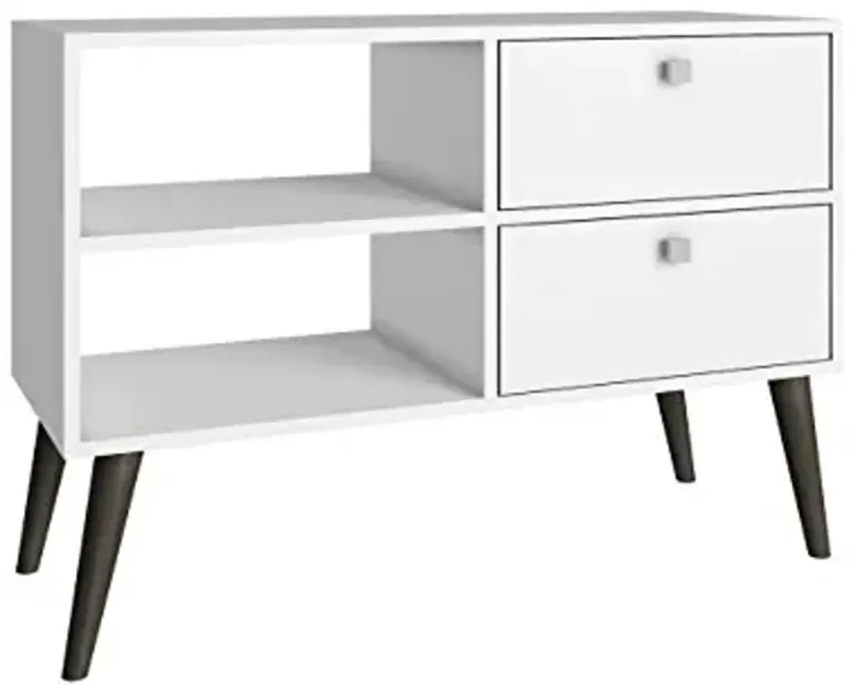 Manhattan Comfort Dalarna 35" TV Stand with 2 Drawers and 2 Shelves, Modern Entertainment Center, End Table for Living Room, Bedroom and Offices, Fits up to a 32" Television, White and Grey Feet