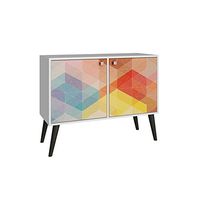 Manhattan Comfort Avesta Double Side Table 2.0 Collection Free Standing Modern Side Table / TV Stand with Storage Includes 2 Doors with 3 Shelves and Features Splayed Legs, White/Stamp/Yellow Legs