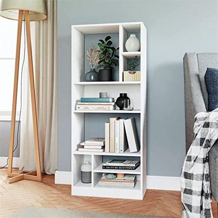 Manhattan Comfort Valenca 3.0 Collection Modern Decorative Free Standing 8 Shelf Bookcase with Open Shelf Design, White