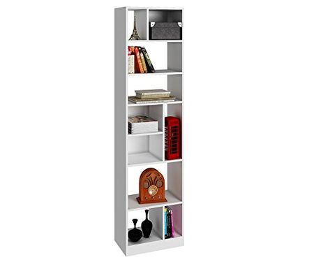 Manhattan Comfort Valenca 4.0 Collection Modern Tall Free Standing Decorative 10 Open Shelf Style Bookcase, White