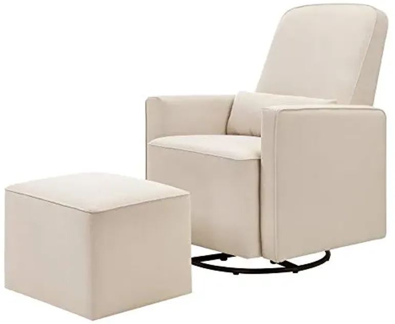 DaVinci Olive Upholstered Swivel Glider with Bonus Ottoman in Polyester Cream, Greenguard Gold & CertiPUR-US Certified