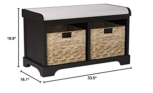 SAFAVIEH Home Collection Freddy Black/ Wicker Basket 2-Drawer Storage Bench with Cushion (Fully Assembled)