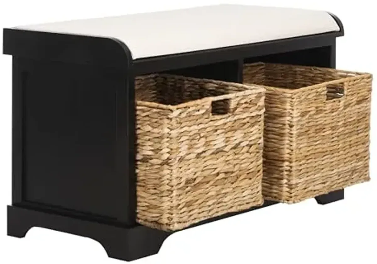 SAFAVIEH Home Collection Freddy Black/ Wicker Basket 2-Drawer Storage Bench with Cushion (Fully Assembled)