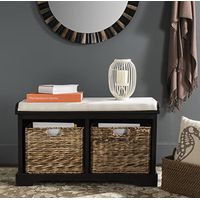 SAFAVIEH Home Collection Freddy Black/ Wicker Basket 2-Drawer Storage Bench with Cushion (Fully Assembled)