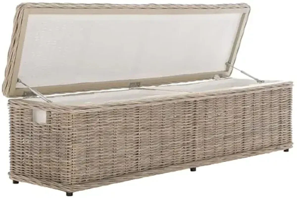 SAFAVIEH Home Collection – Caius Natural Wicker Storage Bench, Rustic Rattan Bench with Hinged Lid for Bedroom or Entryway, Fully Assembled (SEA7017A)