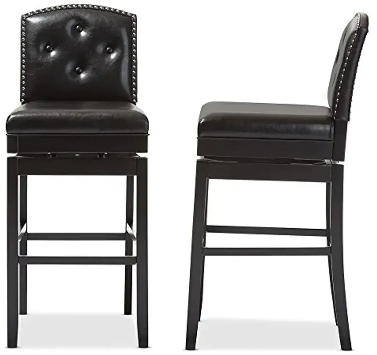 Baxton Studio Ginaro Modern & Contemporary Faux Leather Button-Tufted Upholstered Swivel Bar Stool (Set of 2), Dark Brown