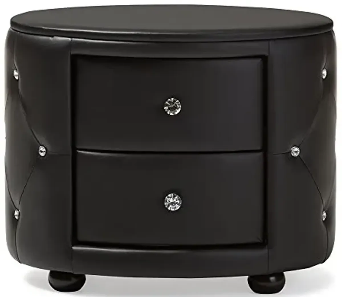 Baxton Studio Davina Hollywood Glamour Style Oval 2-Drawer Faux Leather Upholstered Nightstand, Medium, Black