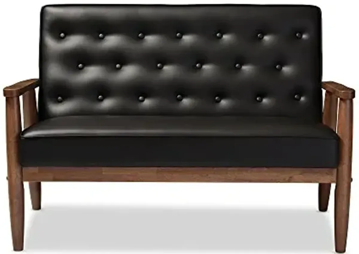 Baxton Studio Sorrento Faux Leather Upholstered Wooden 2-Seater Loveseat, Black