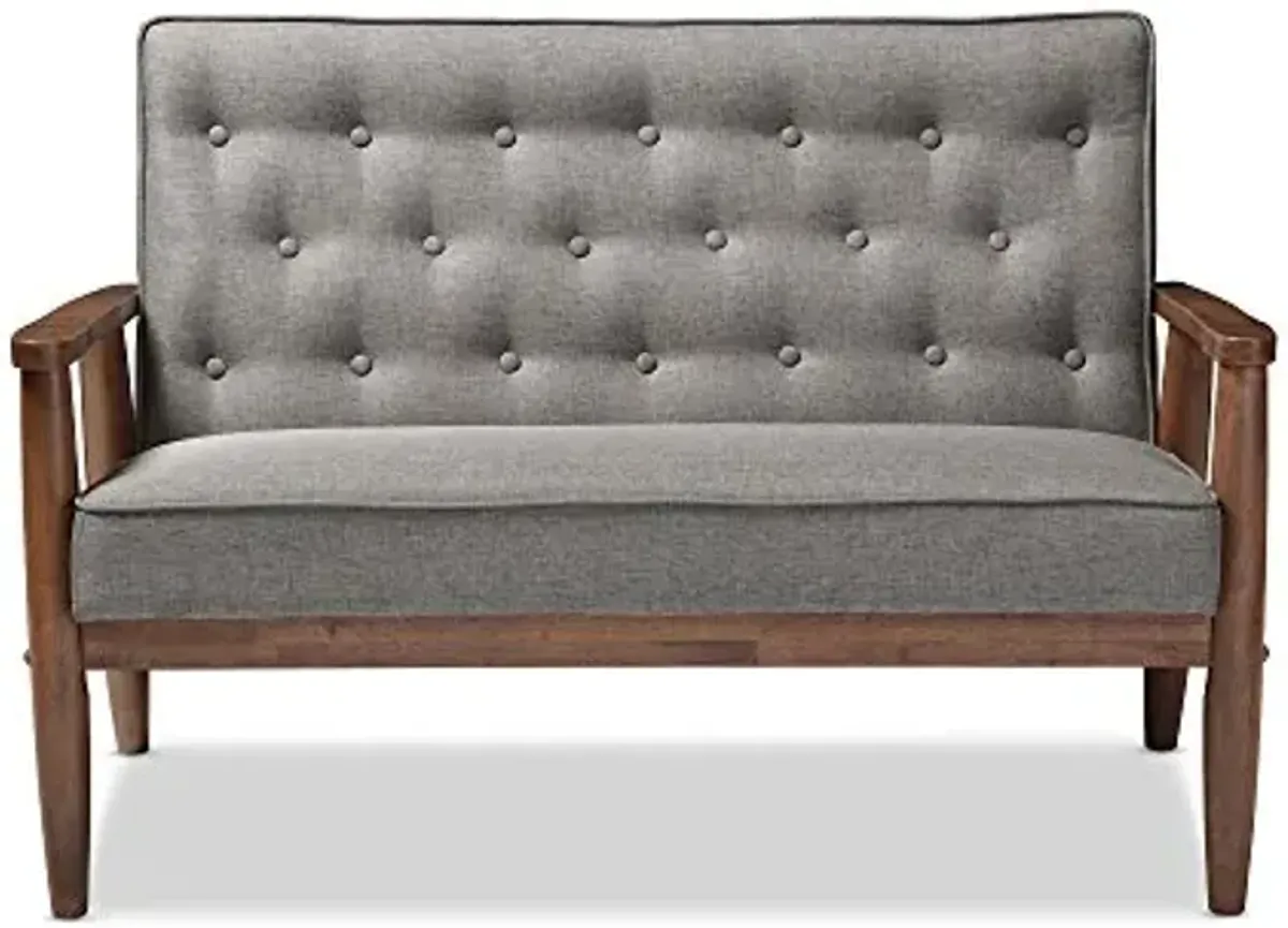 Baxton Studio Sorrento Mid-Century Retro Modern Grey Fabric Upholstered Wooden 2-Seater Loveseat