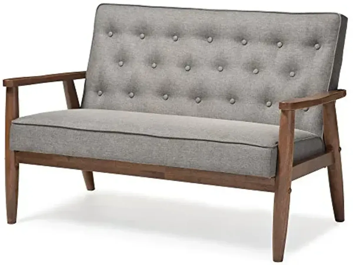 Baxton Studio Sorrento Mid-Century Retro Modern Grey Fabric Upholstered Wooden 2-Seater Loveseat