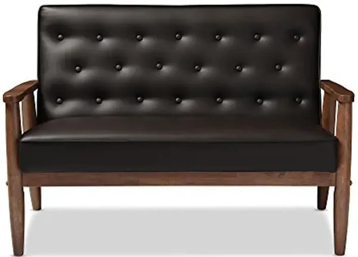Baxton Studio Sorrento Faux Leather Upholstered Wooden 2-Seater Loveseat, Brown