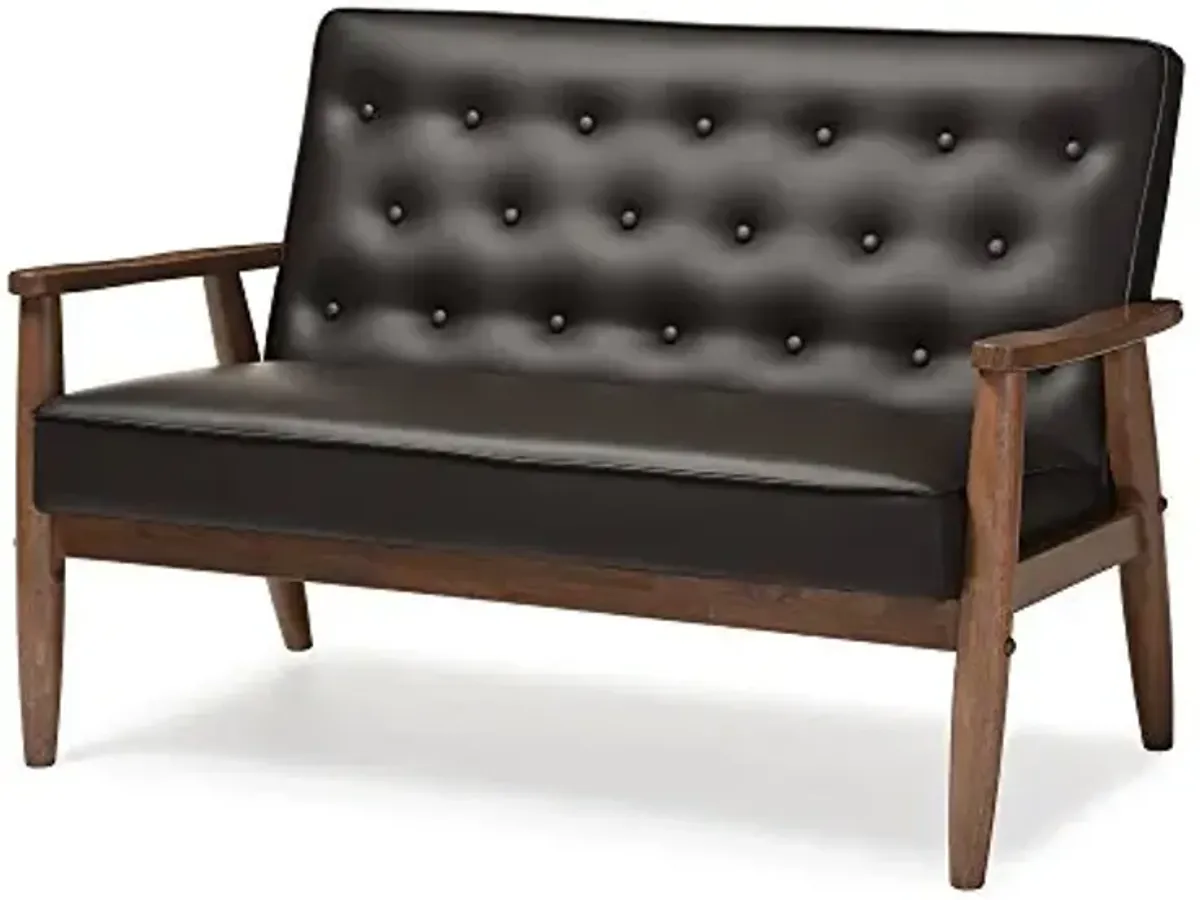 Baxton Studio Sorrento Faux Leather Upholstered Wooden 2-Seater Loveseat, Brown