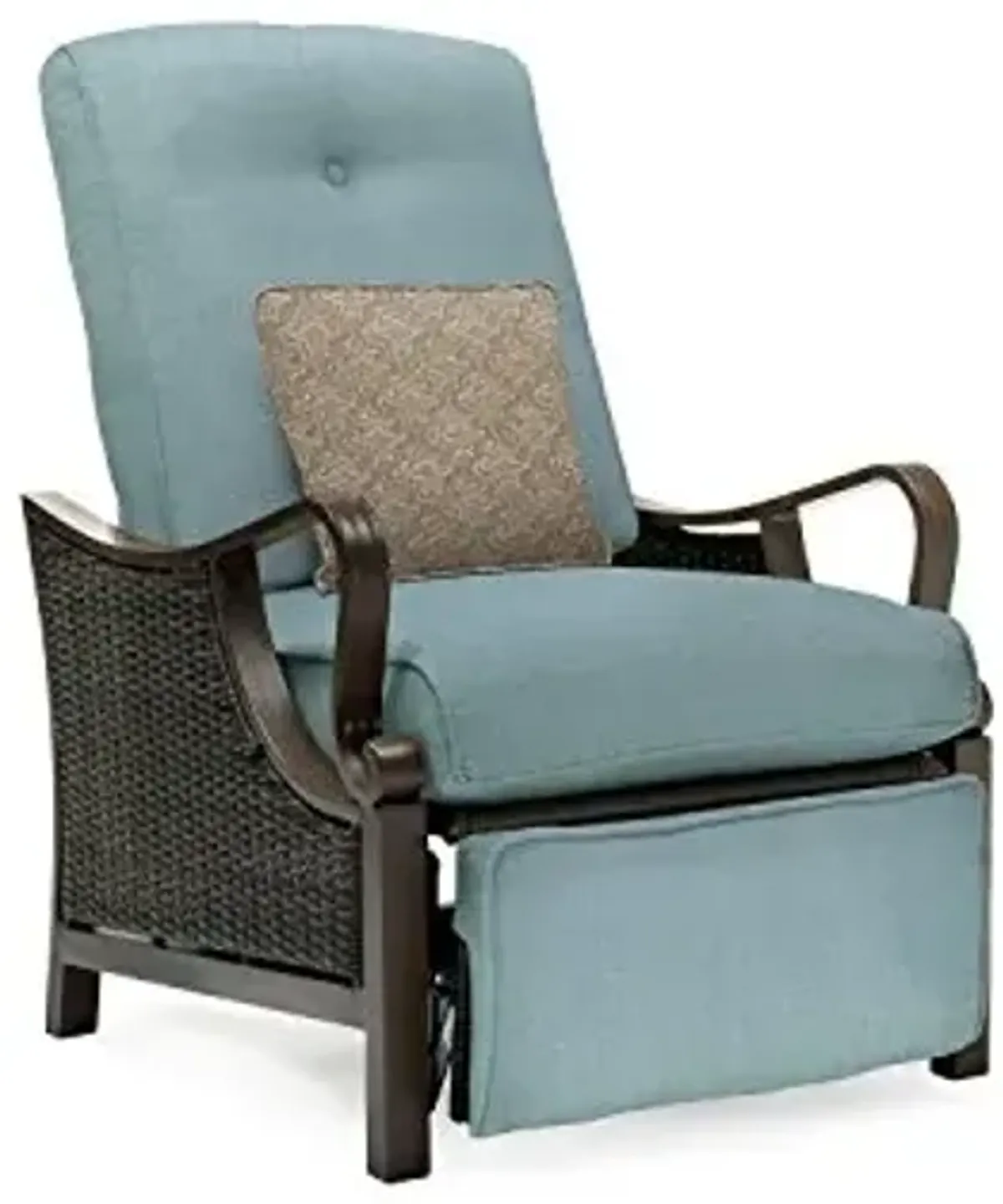 Hanover Ventura Brown Wicker Outdoor Recliner Chair with Cushions and Accent Pillow, Luxury All-Weather Outdoor Patio Recliner Chair with Rust Resistant Steel Frames for Deck, Backyard, Pool Side