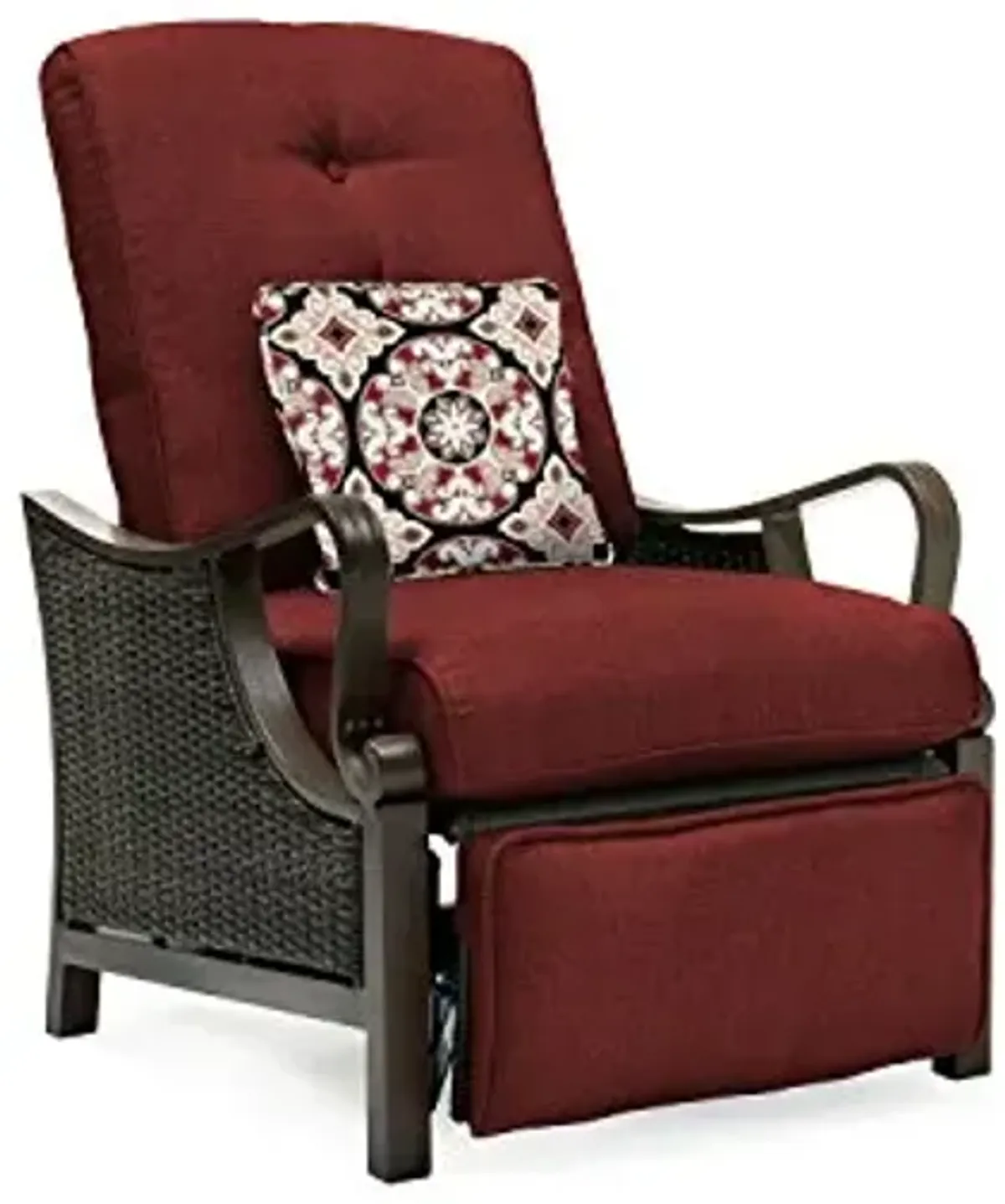 Hanover Ventura Brown Wicker Outdoor Recliner Chair with Cushions and Accent Pillow, Luxury All-Weather Outdoor Patio Recliner Chair with Rust Resistant Steel Frames for Deck, Backyard, Pool Side