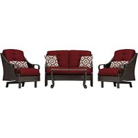 Hanover Piece Deep Seating Crimson Red Rectangular Ventura Steel Patio Lounge Chat Loveseat, 2 Rocking Chairs, Cushions, 4 Pillows and Ceramic Tile Coffee Table, All Weather Furniture Outdoor Sofa Set